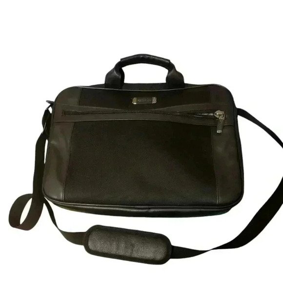 VINTAGE Kenneth Cole Reaction Laptop Bag Briefcase Messenger Genuine Leather BLK - Picture 1 of 8